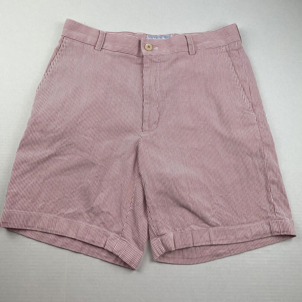 Southern Tide Skipjack Shorts Mens Red White Striped Seersucker Size 32